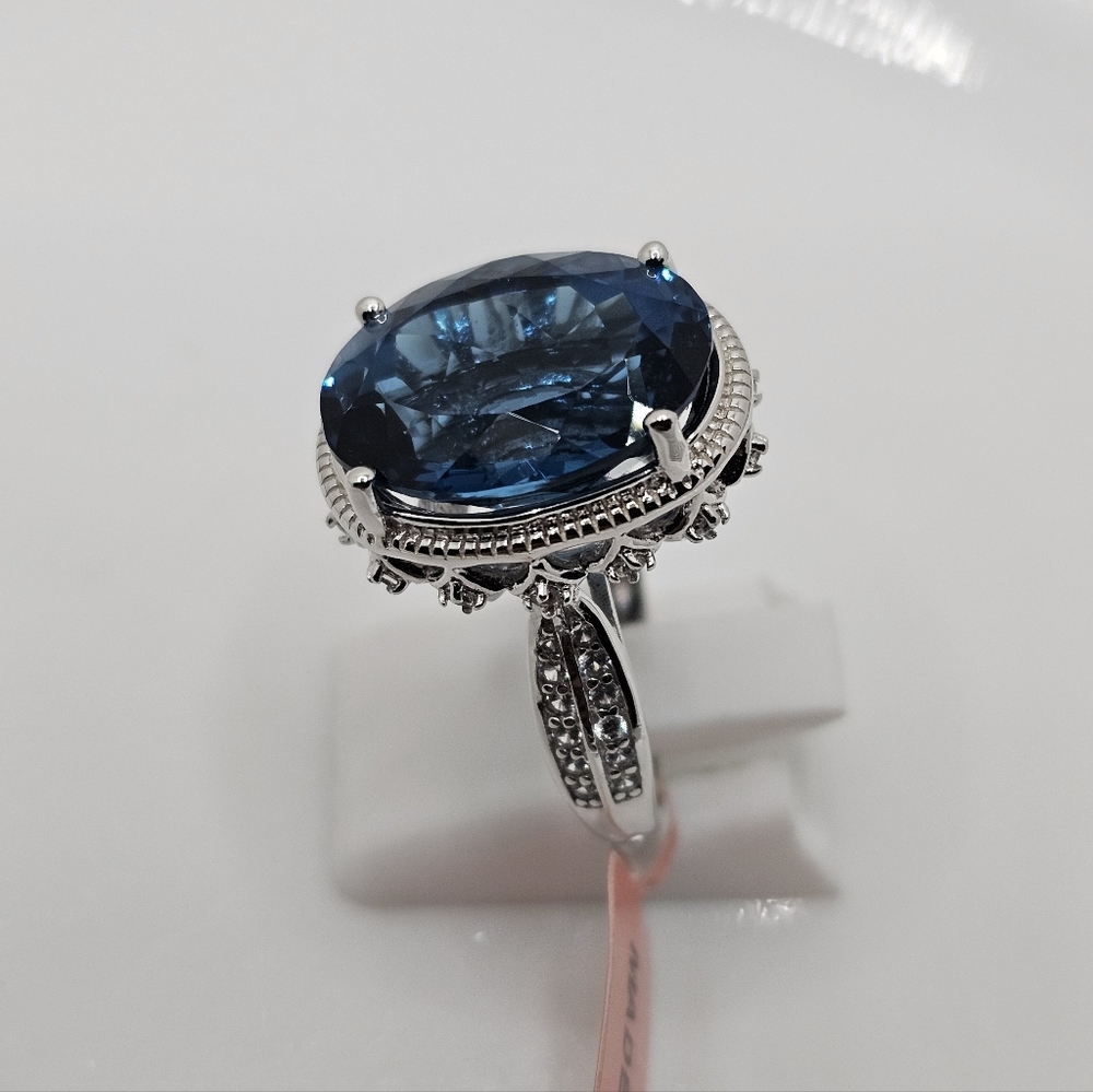 Natural London Blue Topaz & Diamond Ring in Sterling Silver & Rhodium Size 7! - Picture 9 of 16